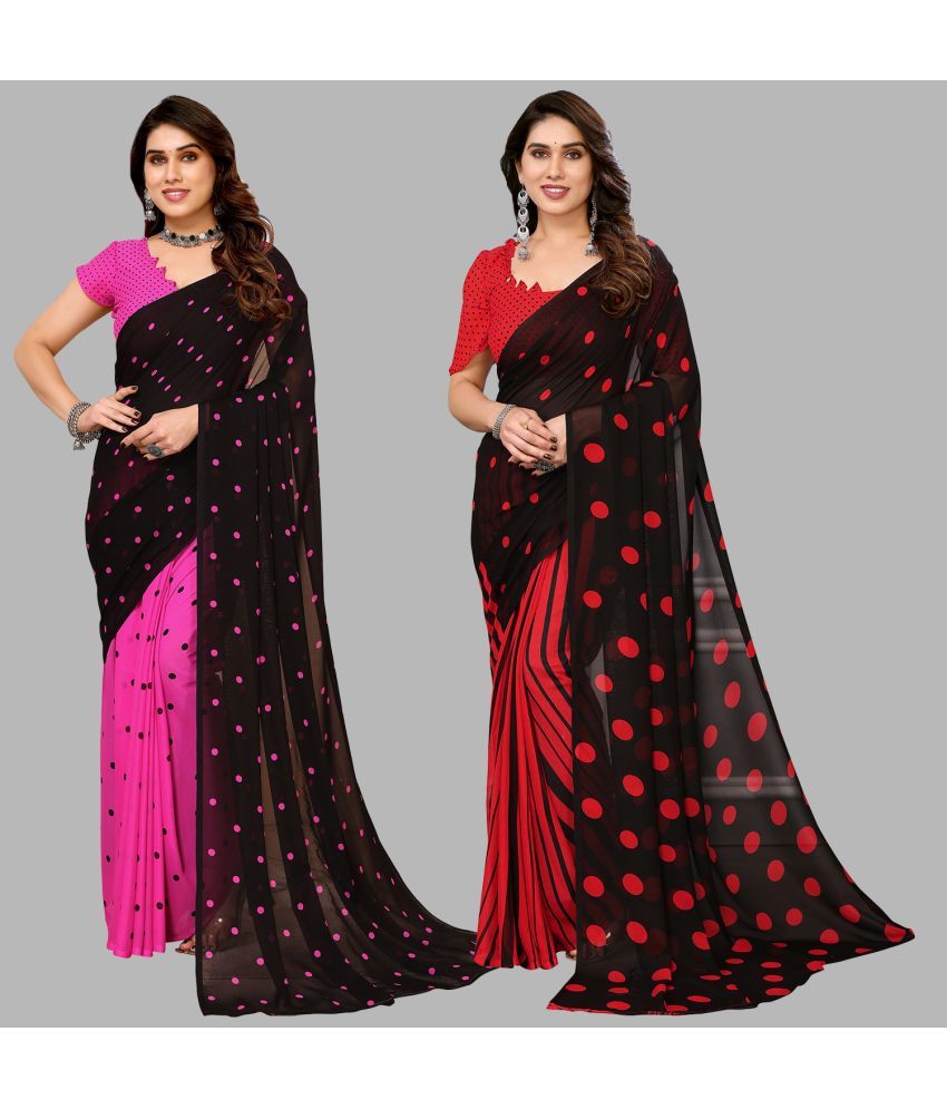     			Kashvi Sarees Georgette Printed Saree With Blouse Piece - Multicolor ( Pack of 2 )