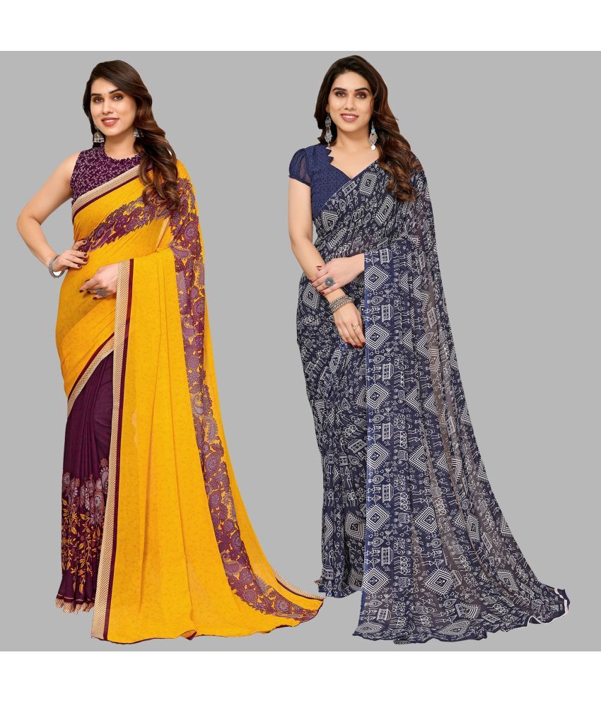     			Kashvi Sarees Georgette Printed Saree With Blouse Piece - Multicolor ( Pack of 2 )