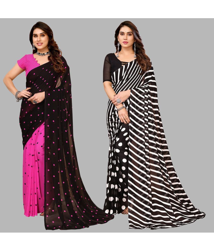     			Kashvi Sarees Georgette Printed Saree With Blouse Piece - Multicolor ( Pack of 2 )