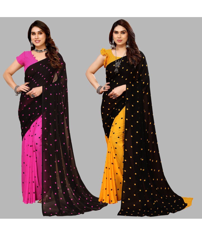     			Kashvi Sarees Georgette Printed Saree With Blouse Piece - Multicolor ( Pack of 2 )