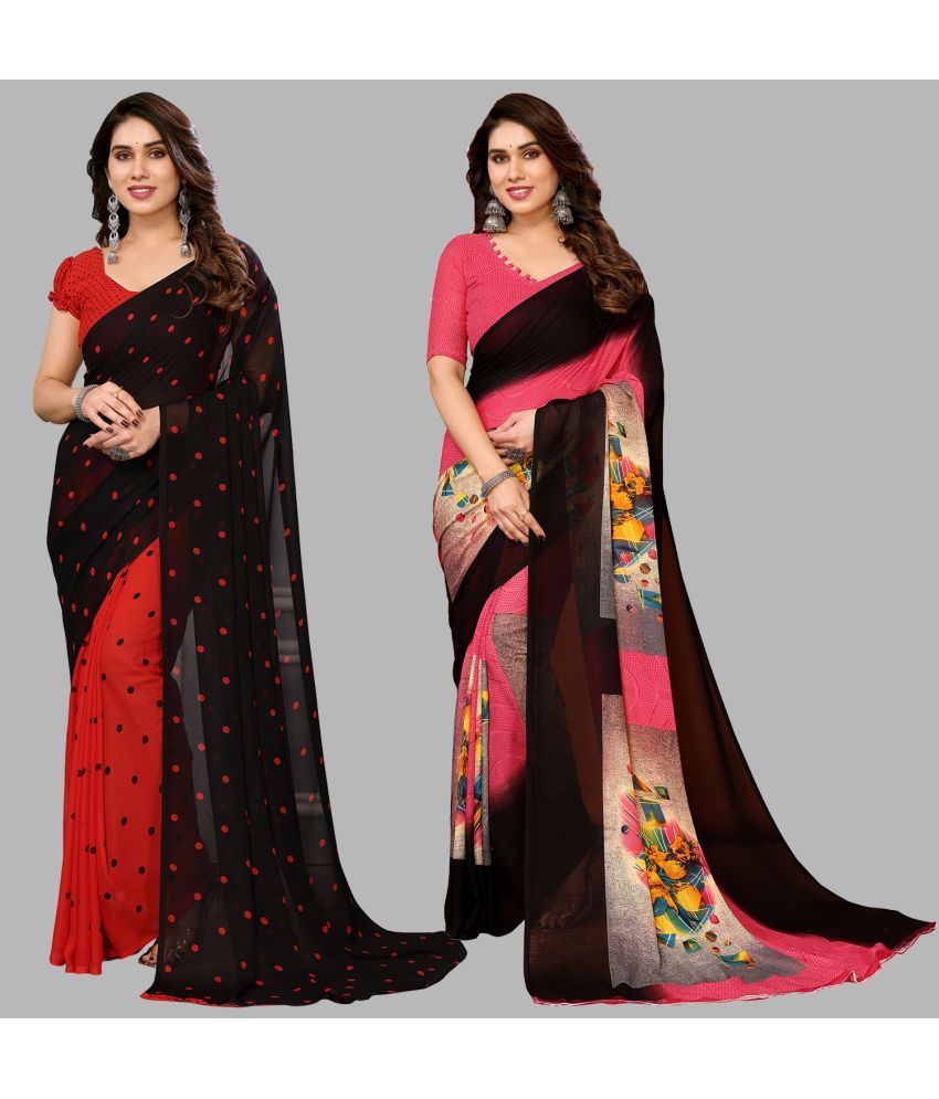     			Kashvi Sarees Georgette Printed Saree With Blouse Piece - Multicolor ( Pack of 2 )