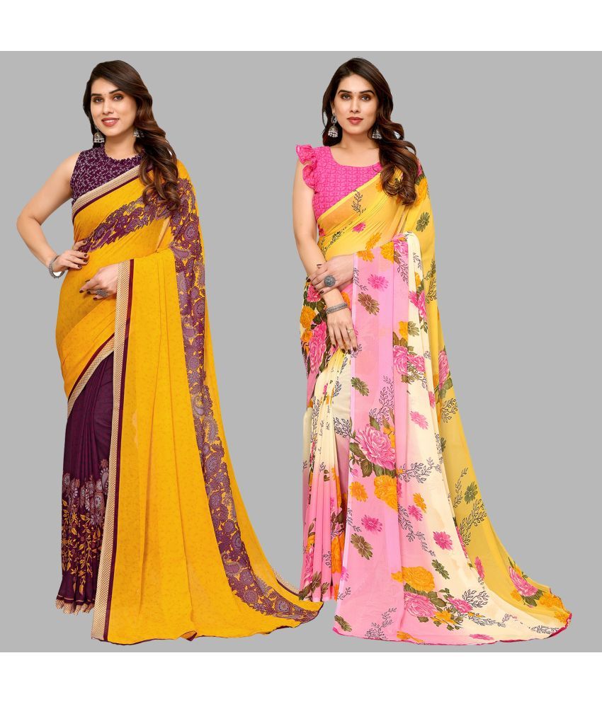     			Kashvi Sarees Georgette Printed Saree With Blouse Piece - Multicolor ( Pack of 2 )