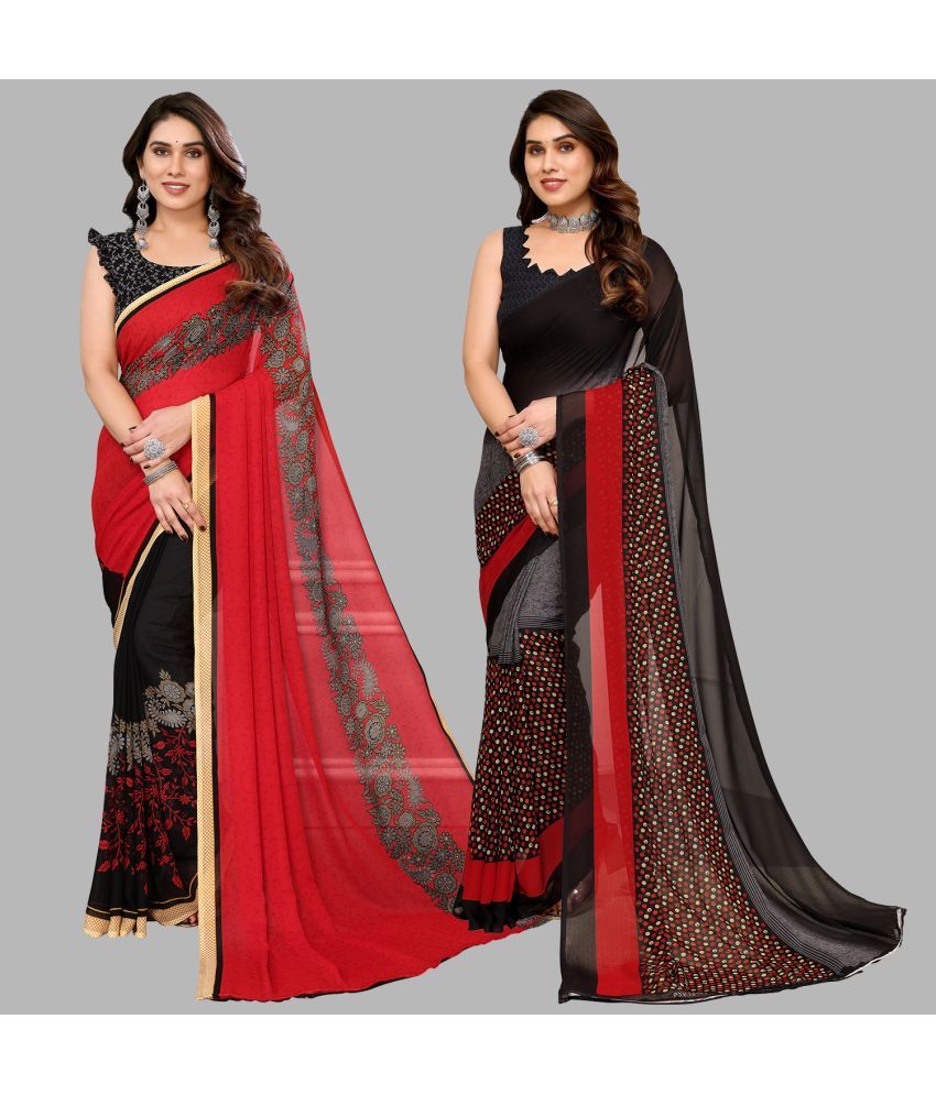     			Kashvi Sarees Georgette Printed Saree With Blouse Piece - Multicolor ( Pack of 2 )