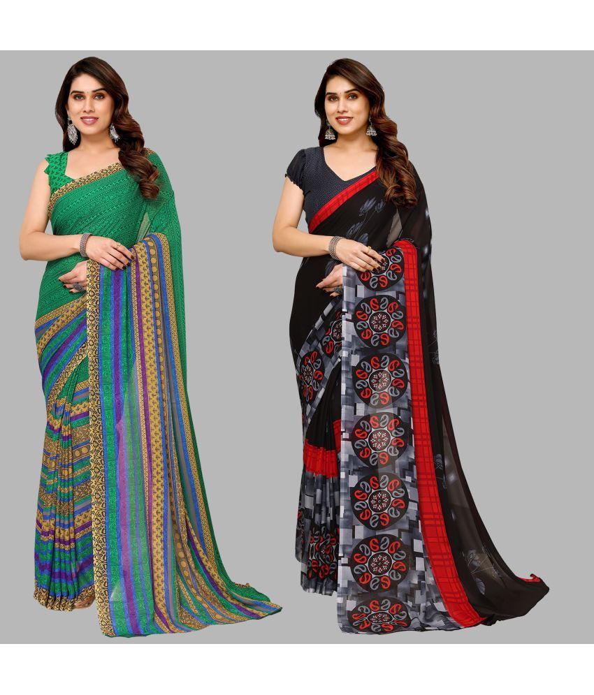     			Kashvi Sarees Georgette Printed Saree With Blouse Piece - Multicolor ( Pack of 2 )