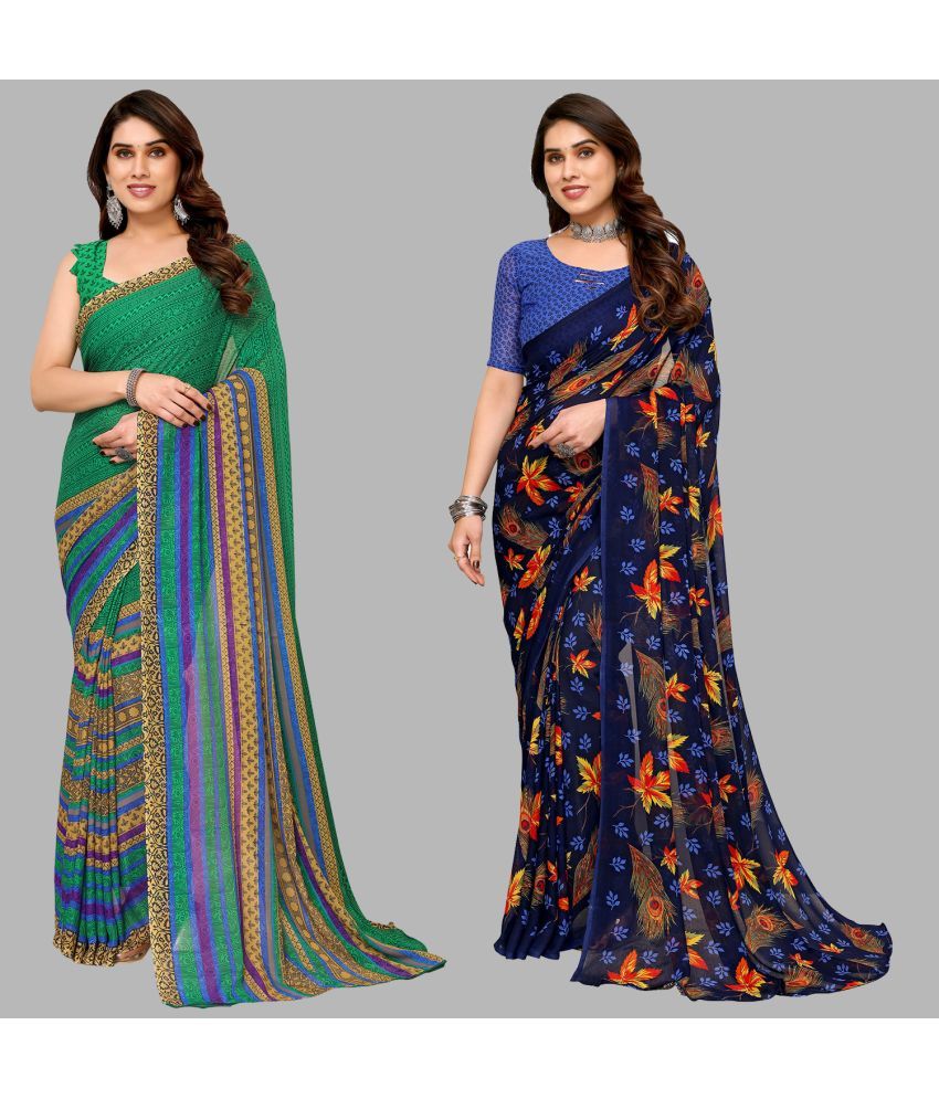     			Kashvi Sarees Georgette Printed Saree With Blouse Piece - Multicolor ( Pack of 2 )