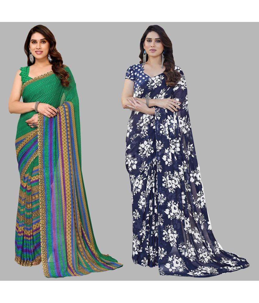     			Kashvi Sarees Georgette Printed Saree With Blouse Piece - Multicolor ( Pack of 2 )