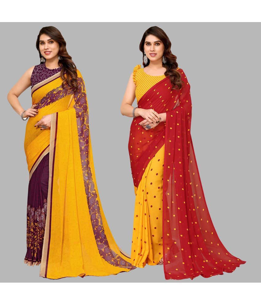     			Kashvi Sarees Georgette Printed Saree With Blouse Piece - Multicolor ( Pack of 2 )