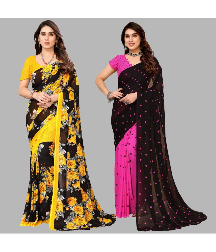     			Kashvi Sarees Georgette Printed Saree With Blouse Piece - Multicolor ( Pack of 2 )