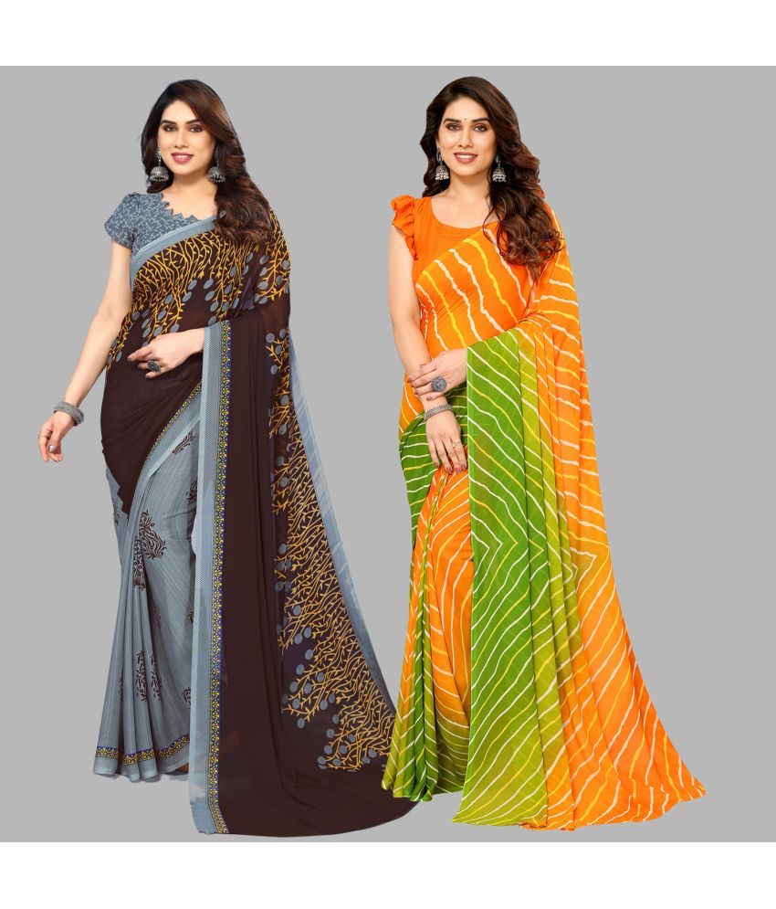     			Kashvi Sarees Georgette Printed Saree With Blouse Piece - Multicolor ( Pack of 2 )