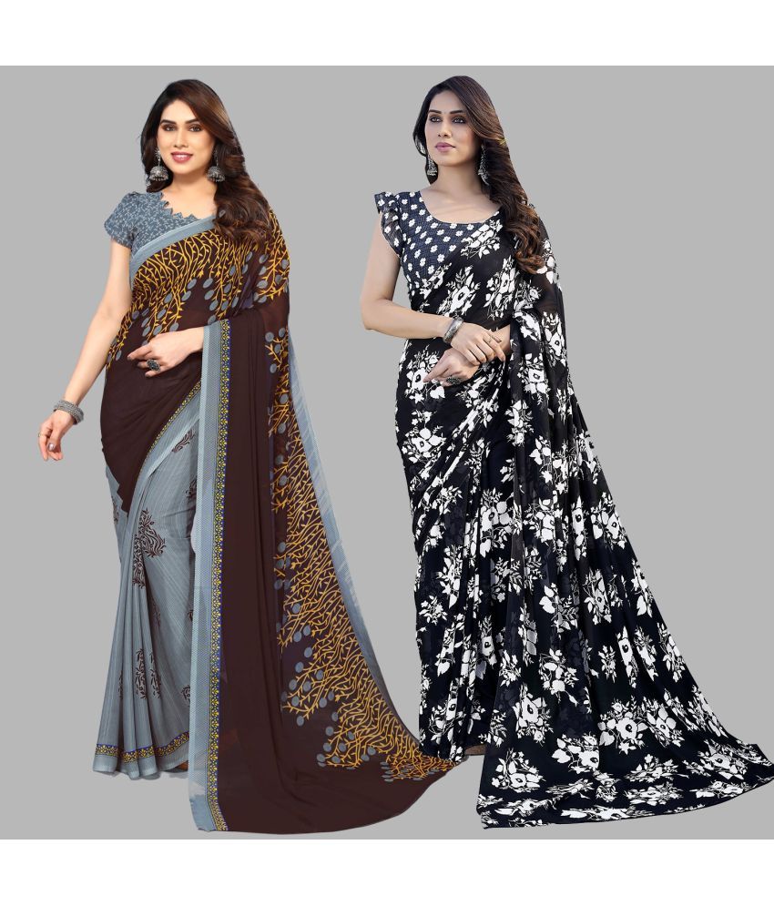     			Kashvi Sarees Georgette Printed Saree With Blouse Piece - Multicolor ( Pack of 2 )