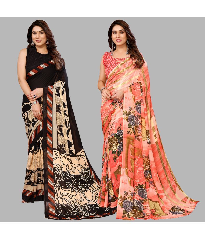     			Kashvi Sarees Georgette Printed Saree With Blouse Piece - Multicolor ( Pack of 2 )