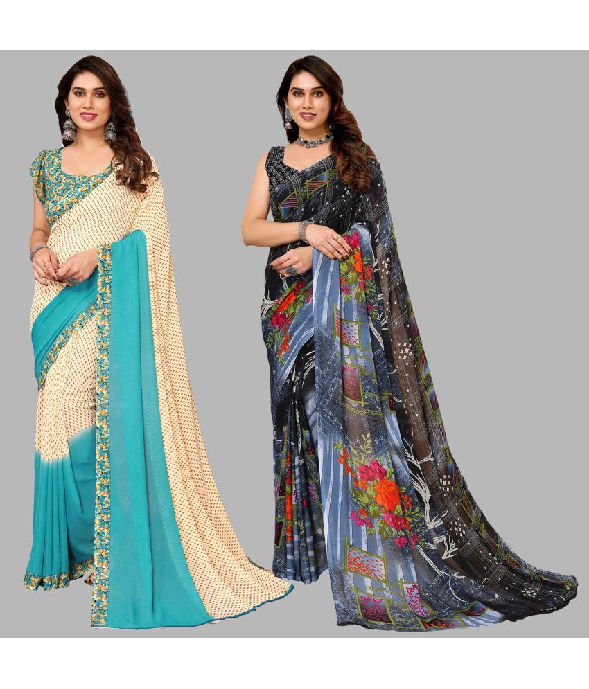     			Kashvi Sarees Georgette Printed Saree With Blouse Piece - Multicolor ( Pack of 2 )