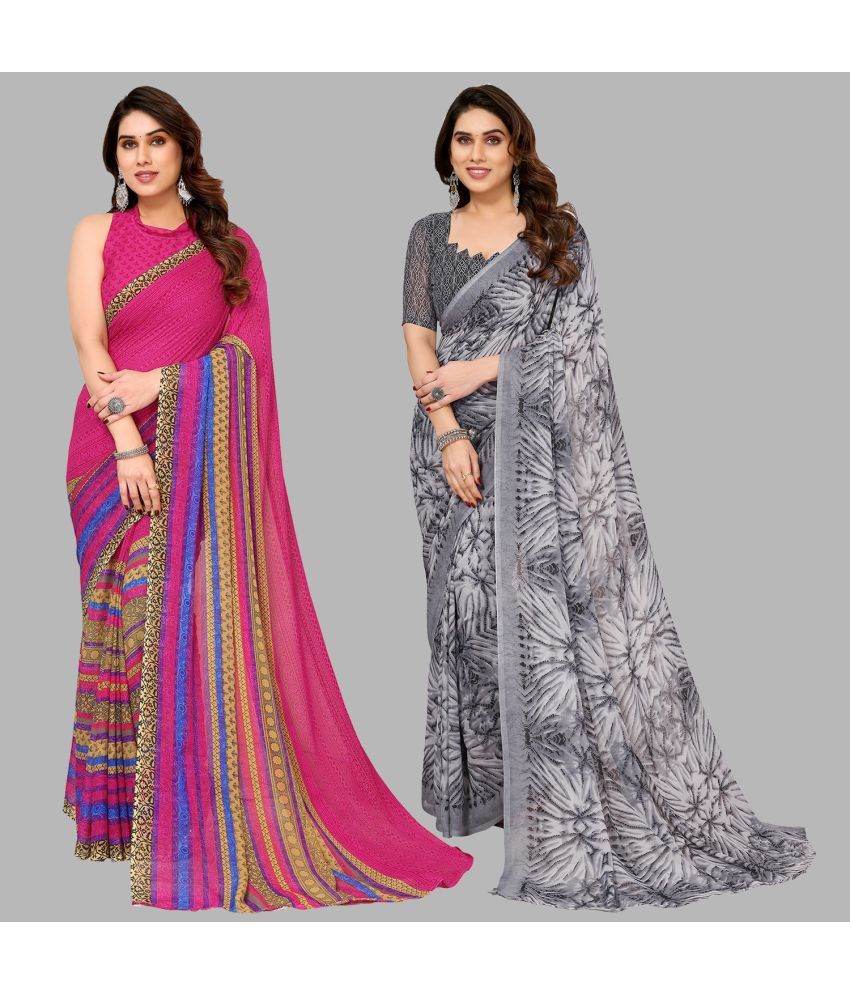     			Kashvi Sarees Georgette Printed Saree With Blouse Piece - Multicolor ( Pack of 2 )