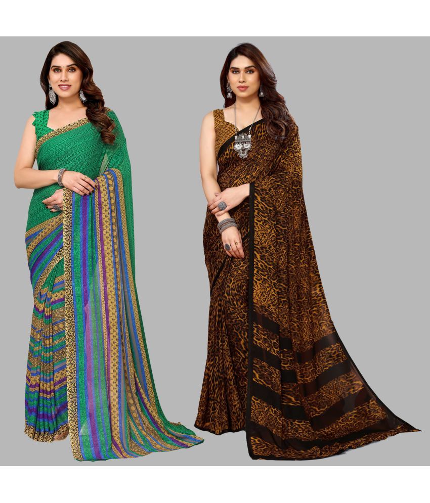     			Kashvi Sarees Georgette Printed Saree With Blouse Piece - Multicolor ( Pack of 2 )