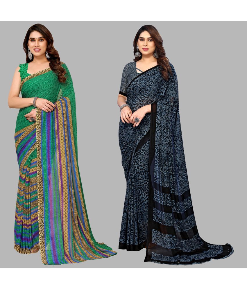     			Kashvi Sarees Georgette Printed Saree With Blouse Piece - Multicolor ( Pack of 2 )