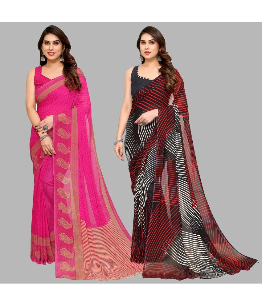     			Kashvi Sarees Georgette Printed Saree With Blouse Piece - Multicolor ( Pack of 2 )