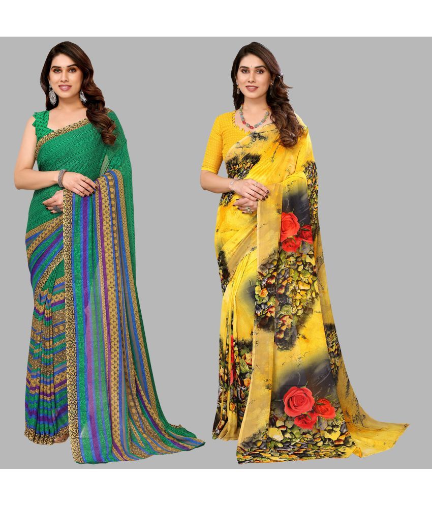     			Kashvi Sarees Georgette Printed Saree With Blouse Piece - Multicolor ( Pack of 2 )