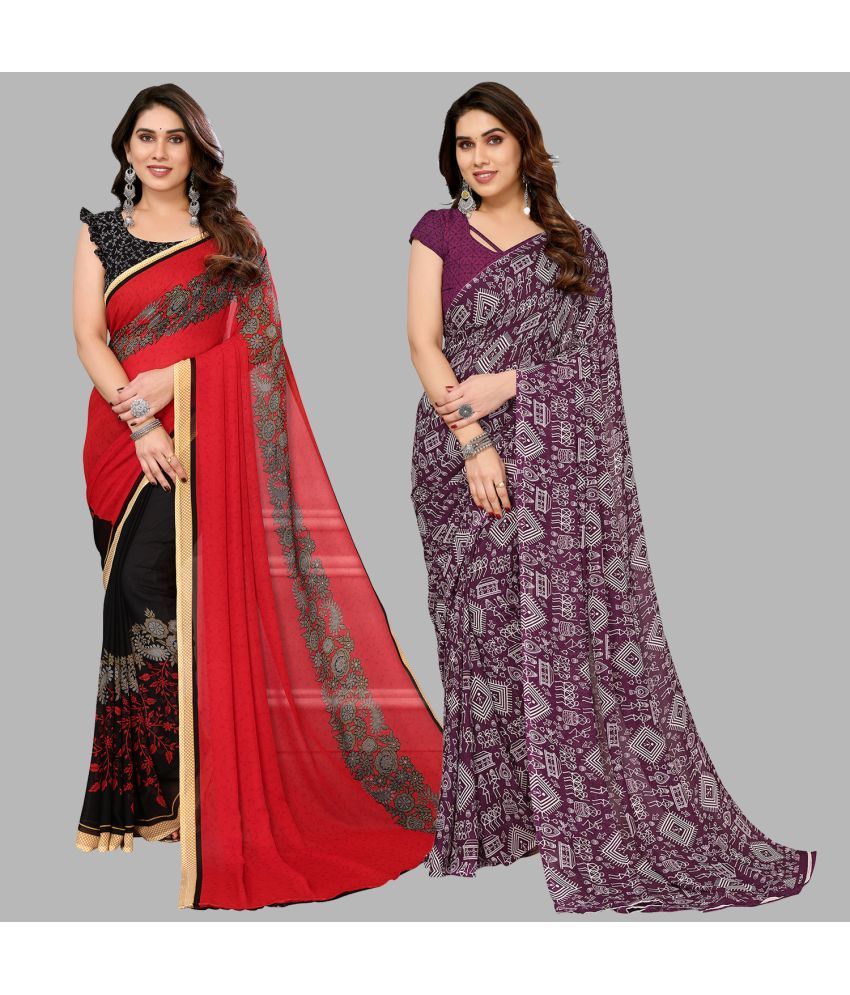     			Kashvi Sarees Georgette Printed Saree With Blouse Piece - Multicolor ( Pack of 2 )