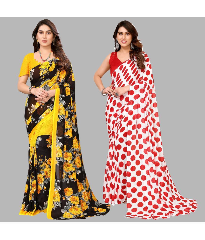     			Kashvi Sarees Georgette Printed Saree With Blouse Piece - Multicolor ( Pack of 2 )