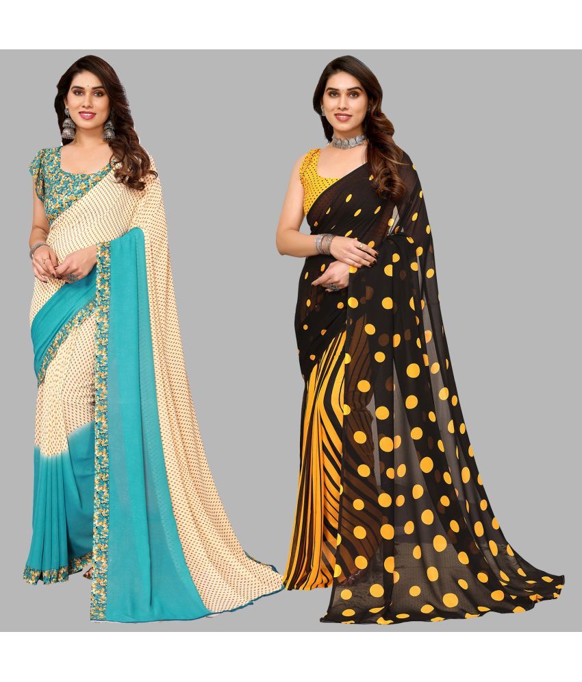     			Kashvi Sarees Georgette Printed Saree With Blouse Piece - Multicolor ( Pack of 2 )