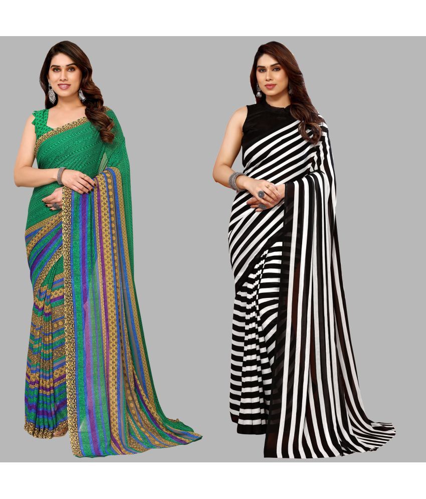     			Kashvi Sarees Georgette Printed Saree With Blouse Piece - Multicolor ( Pack of 2 )