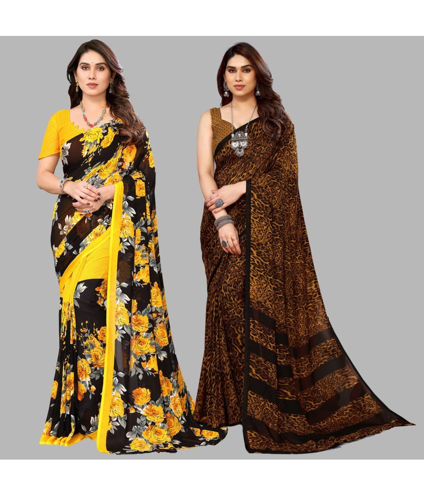     			Kashvi Sarees Georgette Printed Saree With Blouse Piece - Multicolor ( Pack of 2 )