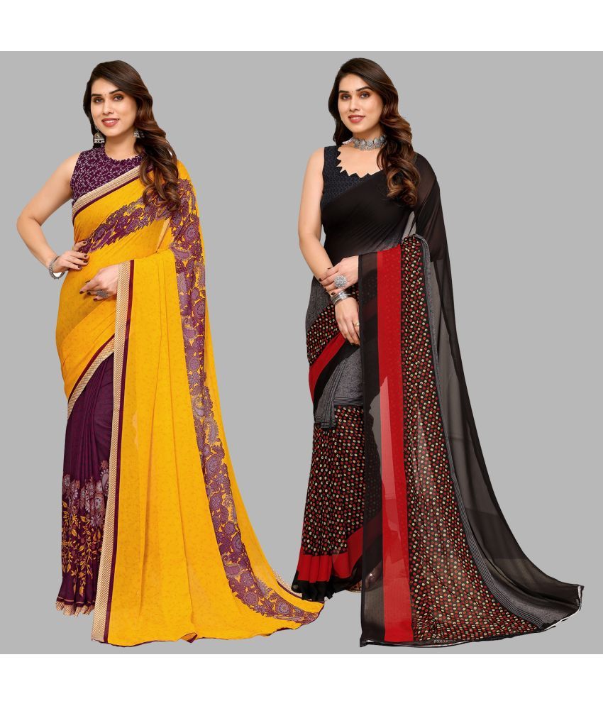     			Kashvi Sarees Georgette Printed Saree With Blouse Piece - Multicolor ( Pack of 2 )