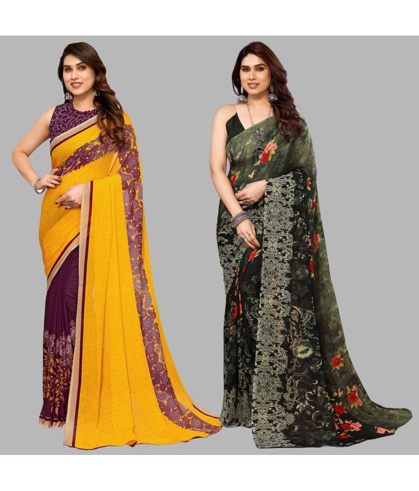     			Kashvi Sarees Georgette Printed Saree With Blouse Piece - Multicolor ( Pack of 2 )