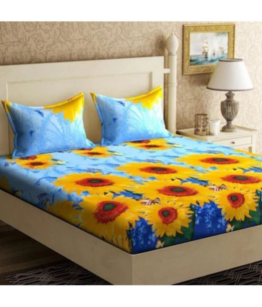     			LiveWell Microfiber Floral Printed 1 Double King Size Bedsheet with 2 Pillow Covers - Sky Blue