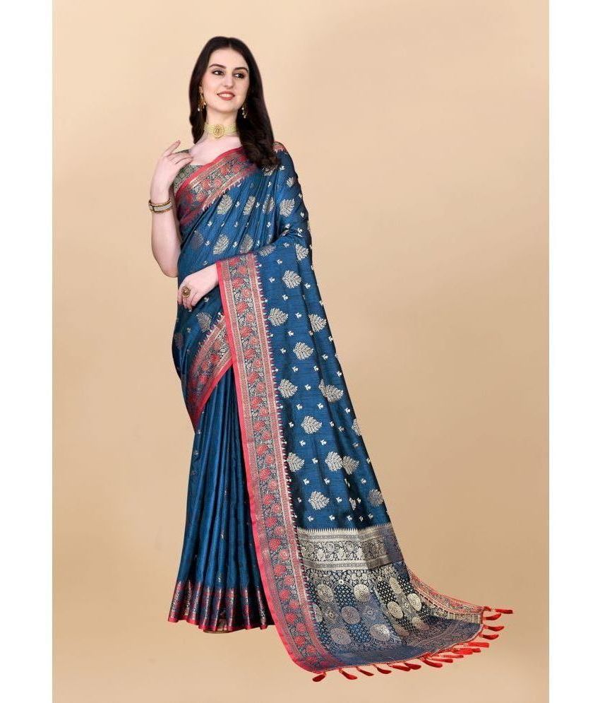     			OFLINE SELCTION Banarasi Silk Embellished Saree With Blouse Piece - Blue ( Pack of 1 )