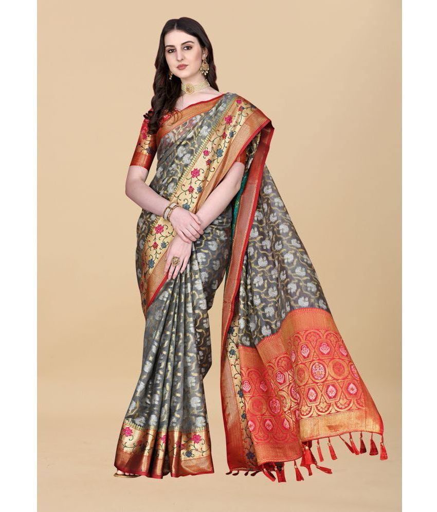     			OFLINE SELCTION Silk Embellished Saree With Blouse Piece - Grey ( Pack of 1 )