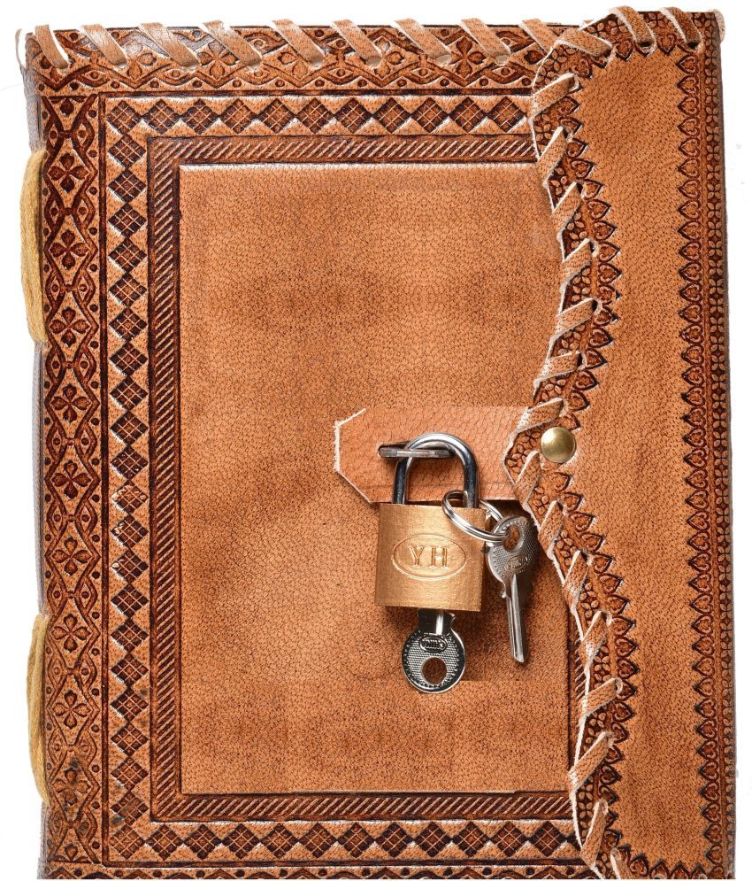     			Rjkart Handcrafted Leather Diary With Lock for gift A5 Diary Unruled 200 Pages (Brown) - 120 GSM