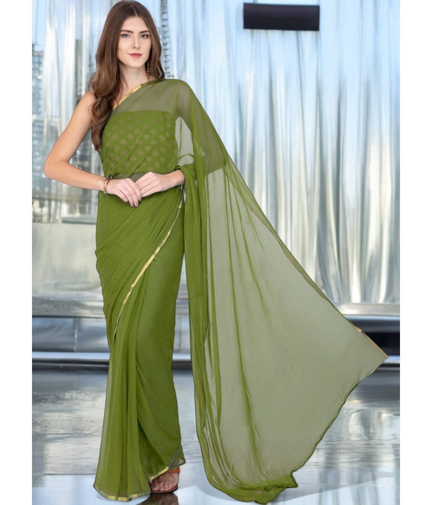     			clafoutis Chiffon Solid Saree Without Blouse Piece - Olive ( Pack of 1 )
