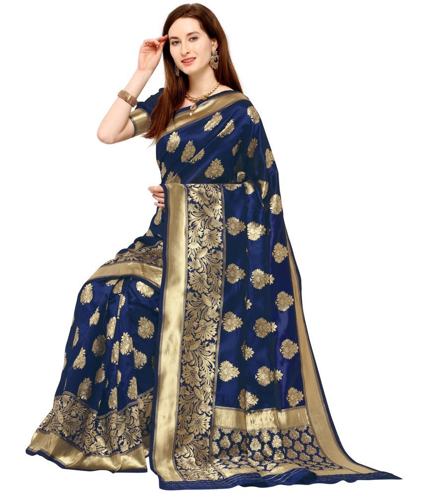     			kedar fab Banarasi Silk Woven Saree With Blouse Piece - Navy Blue ( Pack of 1 )