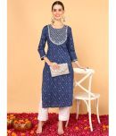 Vaamsi Cotton Striped Straight Women's Kurti - Navy Blue ( Pack of 1 )