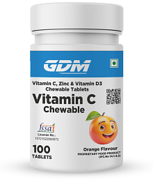 GDM NUTRACEUTICALS LLP Vitamin C with Zinc &amp; Vit. D3 Chewable - Healthy &amp; Glowing Skin - 100 no.s Orange Minerals Tablets