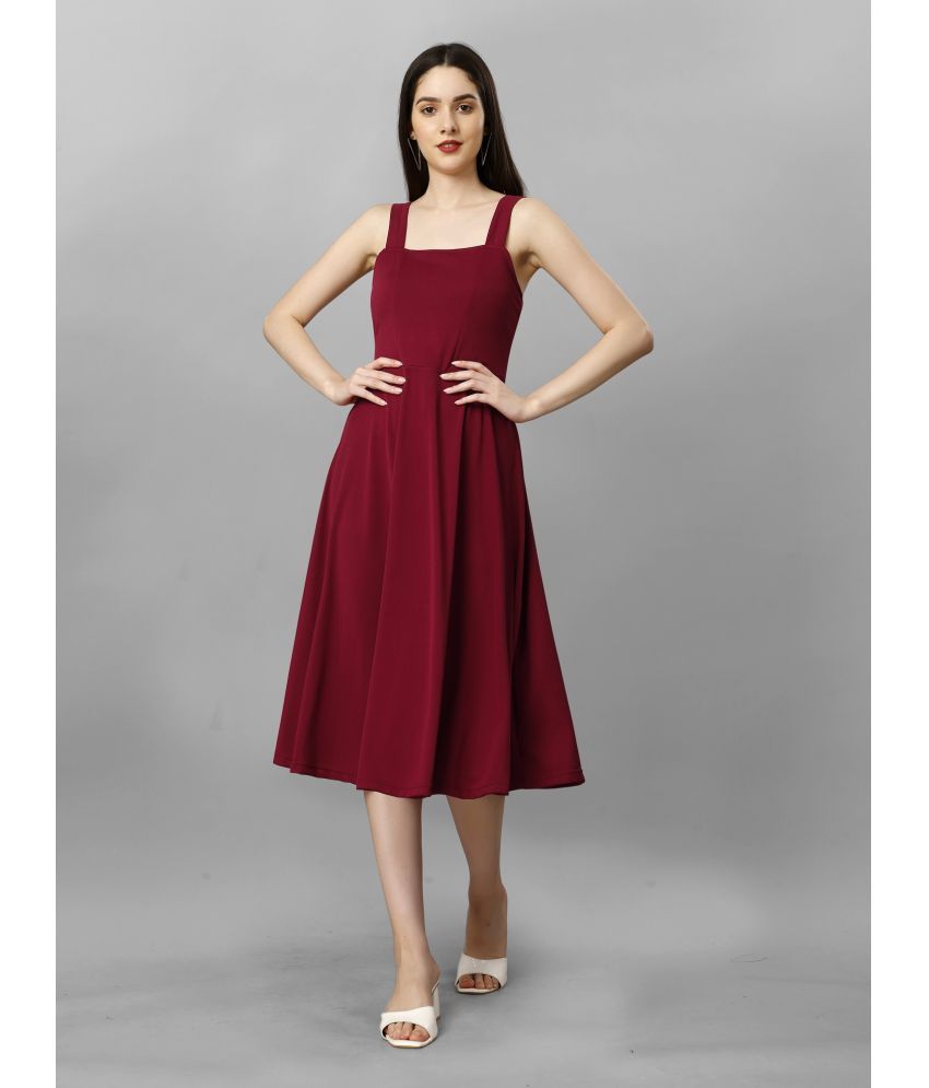     			A TO Z CART Polyester Solid Midi Women's Fit & Flare Dress - Maroon ( Pack of 1 )