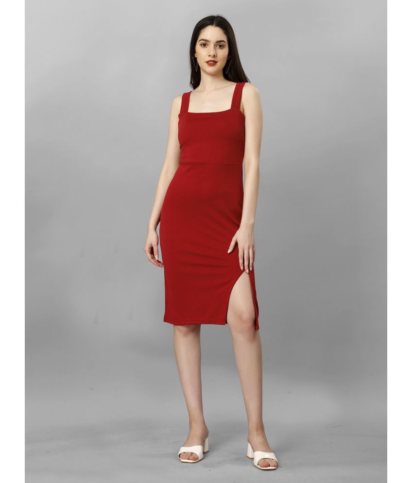     			A TO Z CART Polyester Solid Knee Length Women's Bodycon Dress - Red ( Pack of 1 )