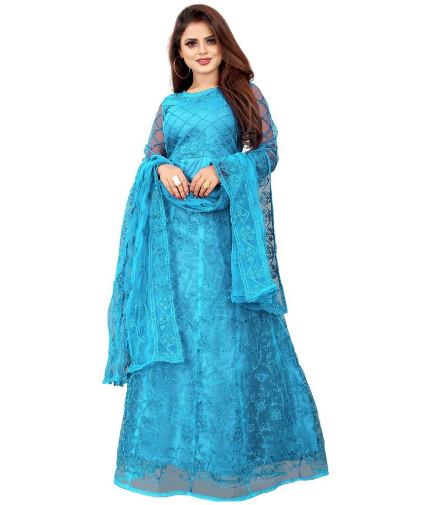     			A TO Z CART Turquoise Flared Net Women's Semi Stitched Ethnic Gown ( Pack of 1 )