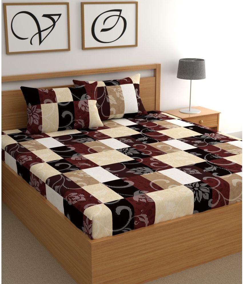     			CG HOMES Cotton Ethnic 1 Double Bedsheet with 2 Pillow Covers - Brown