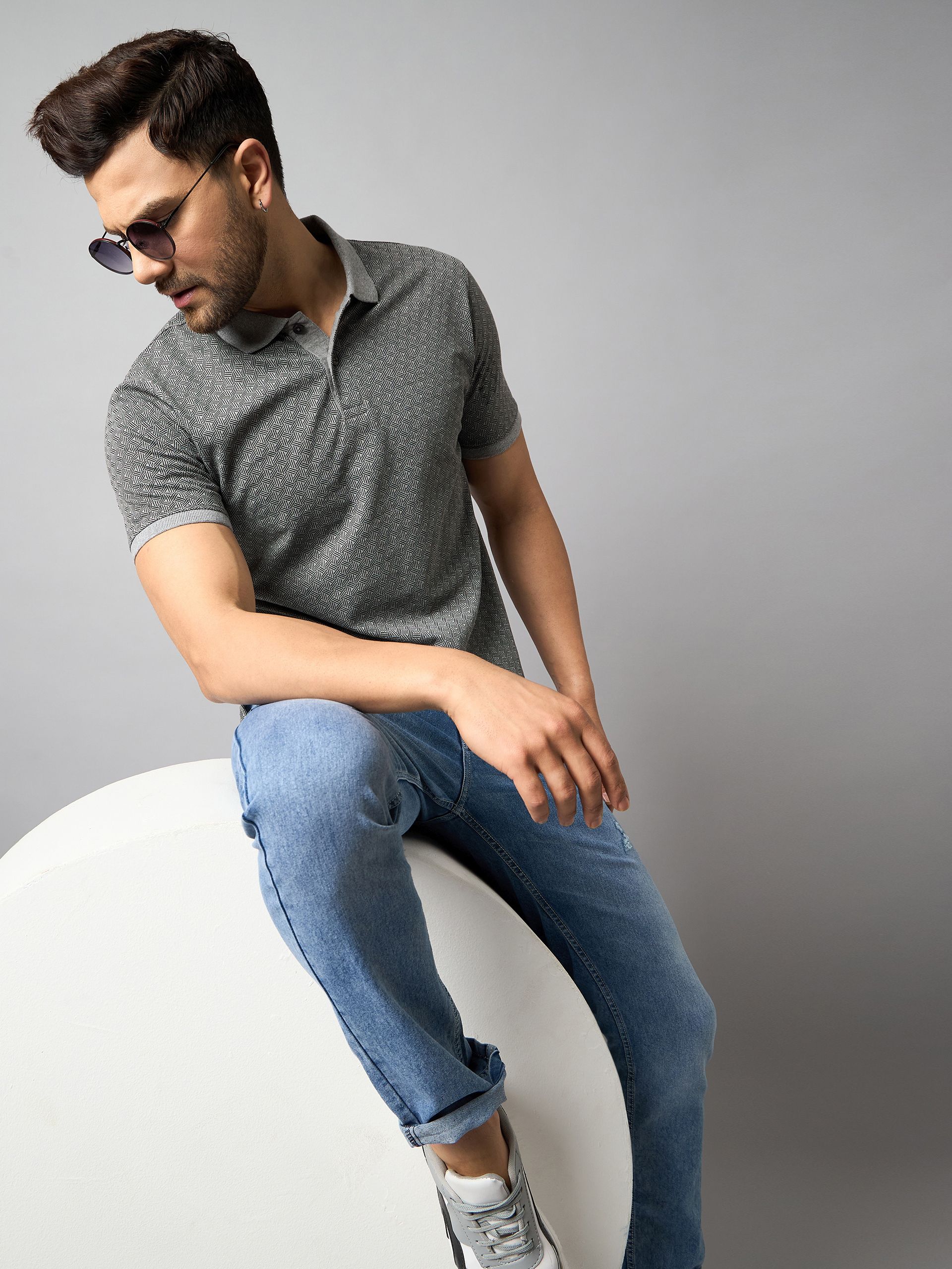     			Club York Cotton Blend Regular Fit Printed Half Sleeves Men's Polo T Shirt - Grey Melange ( Pack of 1 )