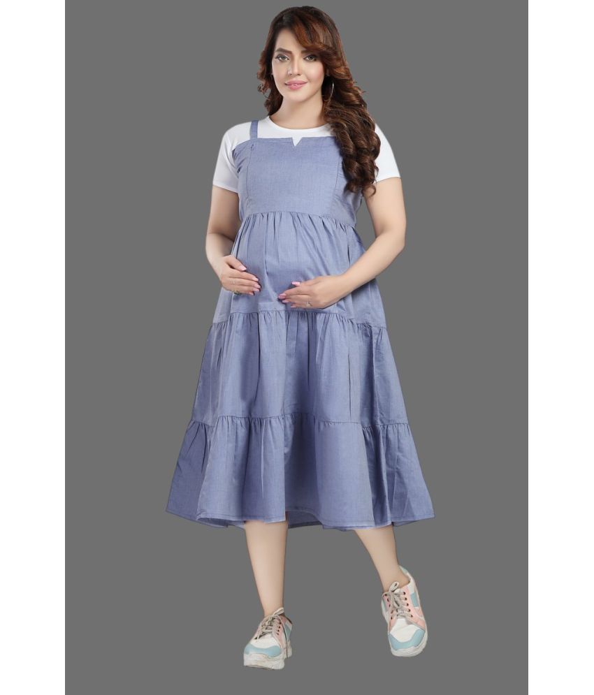     			EASYMOM Light Blue Cotton Blend Women's Maternity Dress ( Pack of 1 )