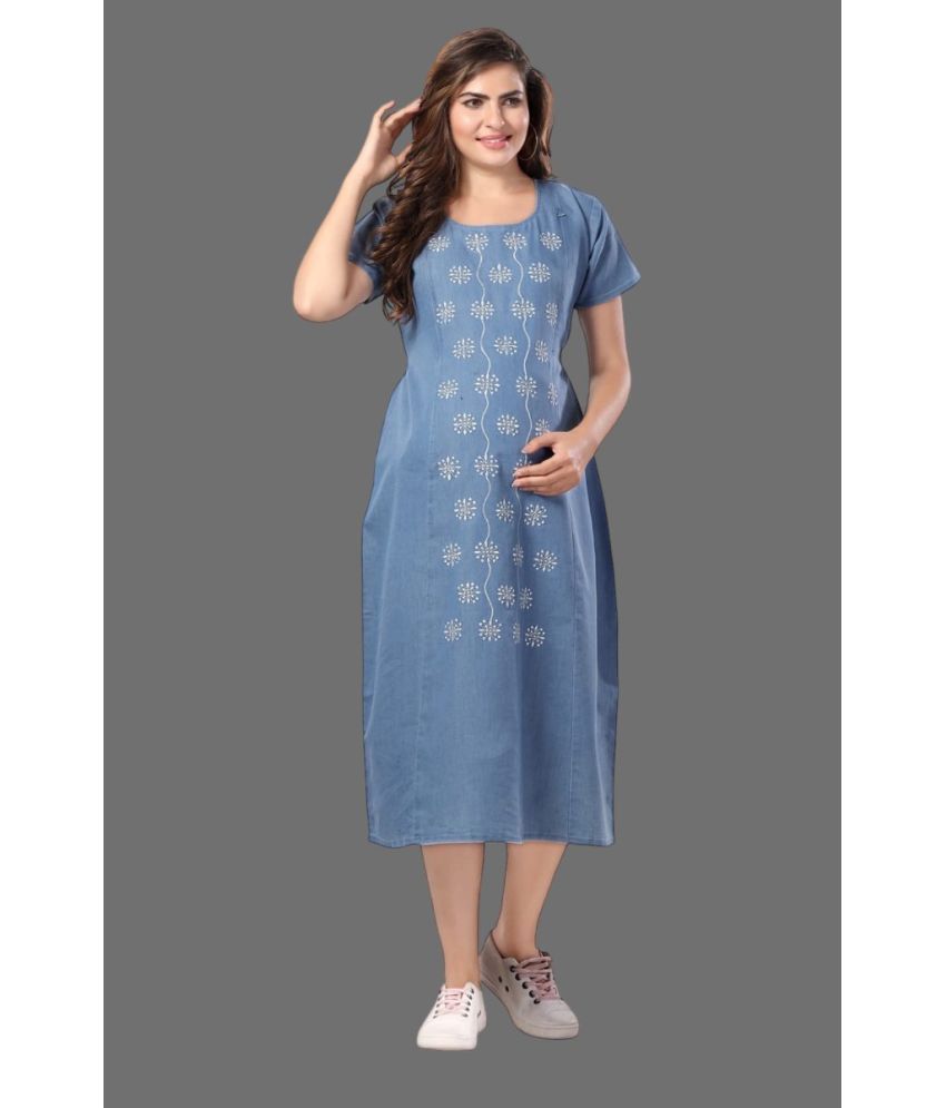     			EASYMOM Light Blue Cotton Blend Women's Maternity Dress ( Pack of 1 )