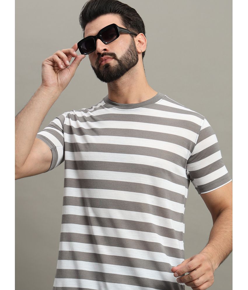     			GET GOLF Cotton Blend Regular Fit Striped Half Sleeves Men's T-Shirt - Grey ( Pack of 1 )