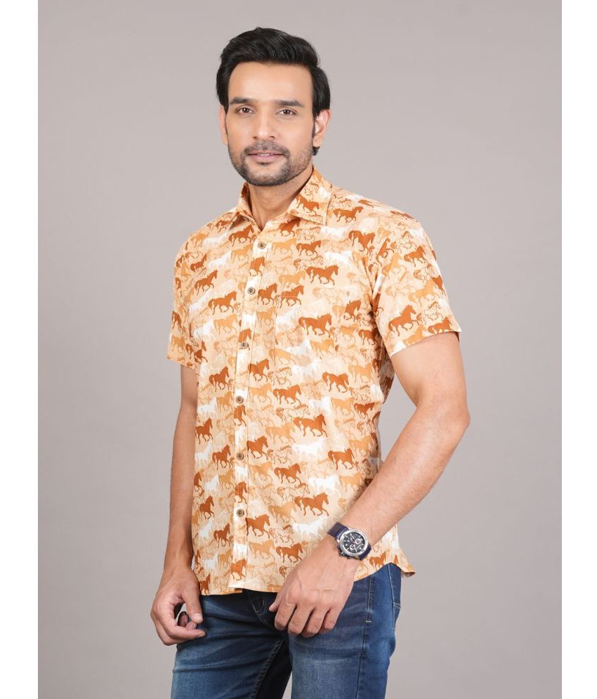     			HIGHLIGHT FASHION EXPORT 100% Cotton Regular Fit Printed Half Sleeves Men's Casual Shirt - Beige ( Pack of 1 )