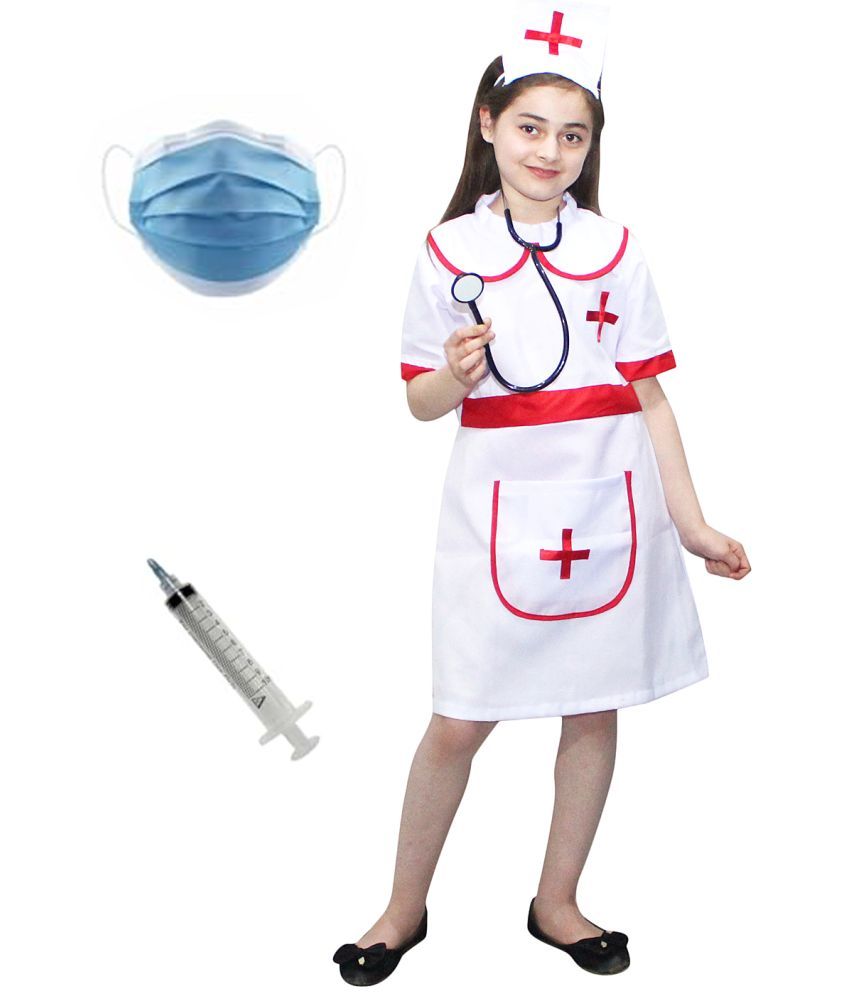     			Kaku Fancy Dresses Girls Our Helper Nurse Costume with Stethoscope (White, 5-6 Years)