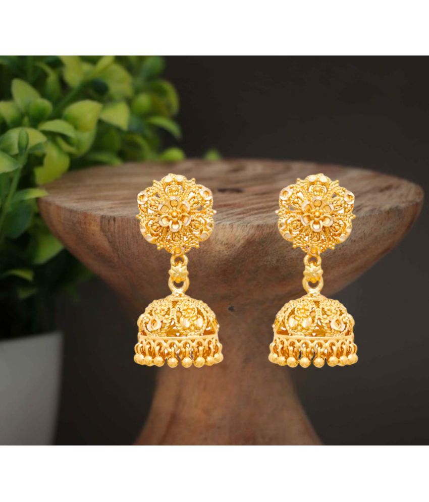     			LUV FASHION Golden Jhumki Earrings ( Pack of 1 )