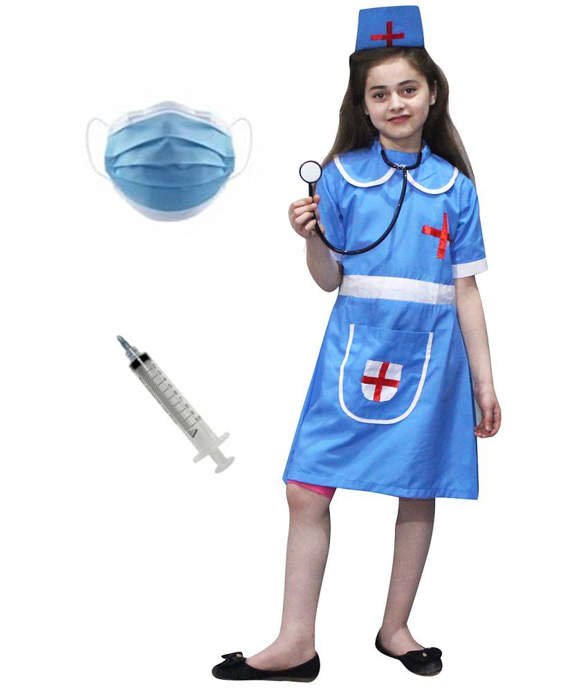     			Our Helper Blue Nurse Uniform Dress With Cap & Stethoscope For Girls - 10-11 Yrs