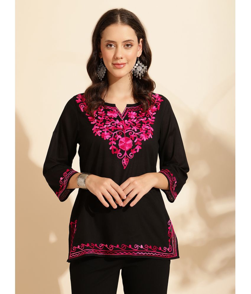     			Queenley Cotton Embroidered A-line Women's Kurti - Black ( Pack of 1 )