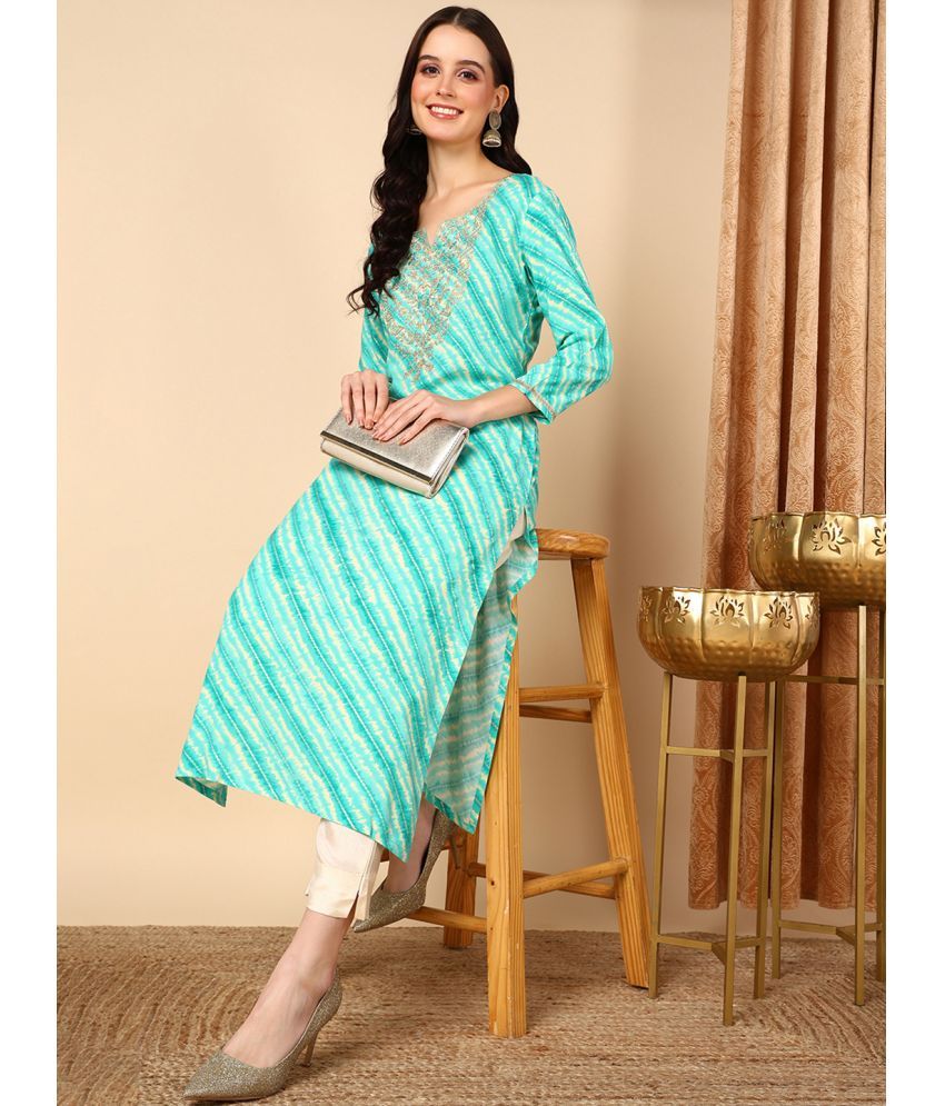     			Vaamsi Cotton Blend Printed Straight Women's Kurti - Sea Green ( Pack of 1 )